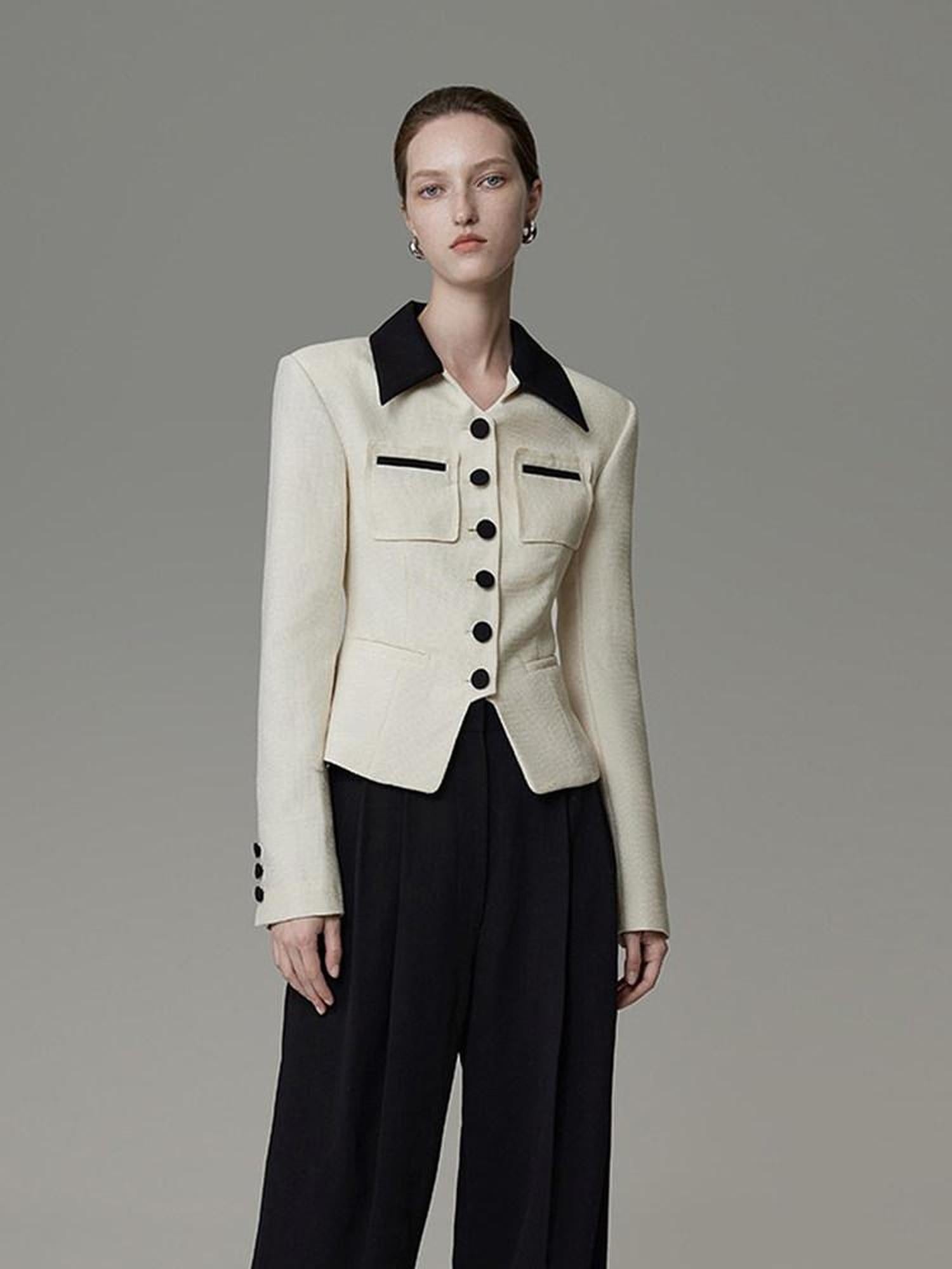unspoken Colorblock Polo Collar Button Slim Fit Office Women Polyester Blouses