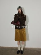 Lofi choose Thick Loose Fit Commuter Round Neck Pullover Women Knit Green Brown Sweaters