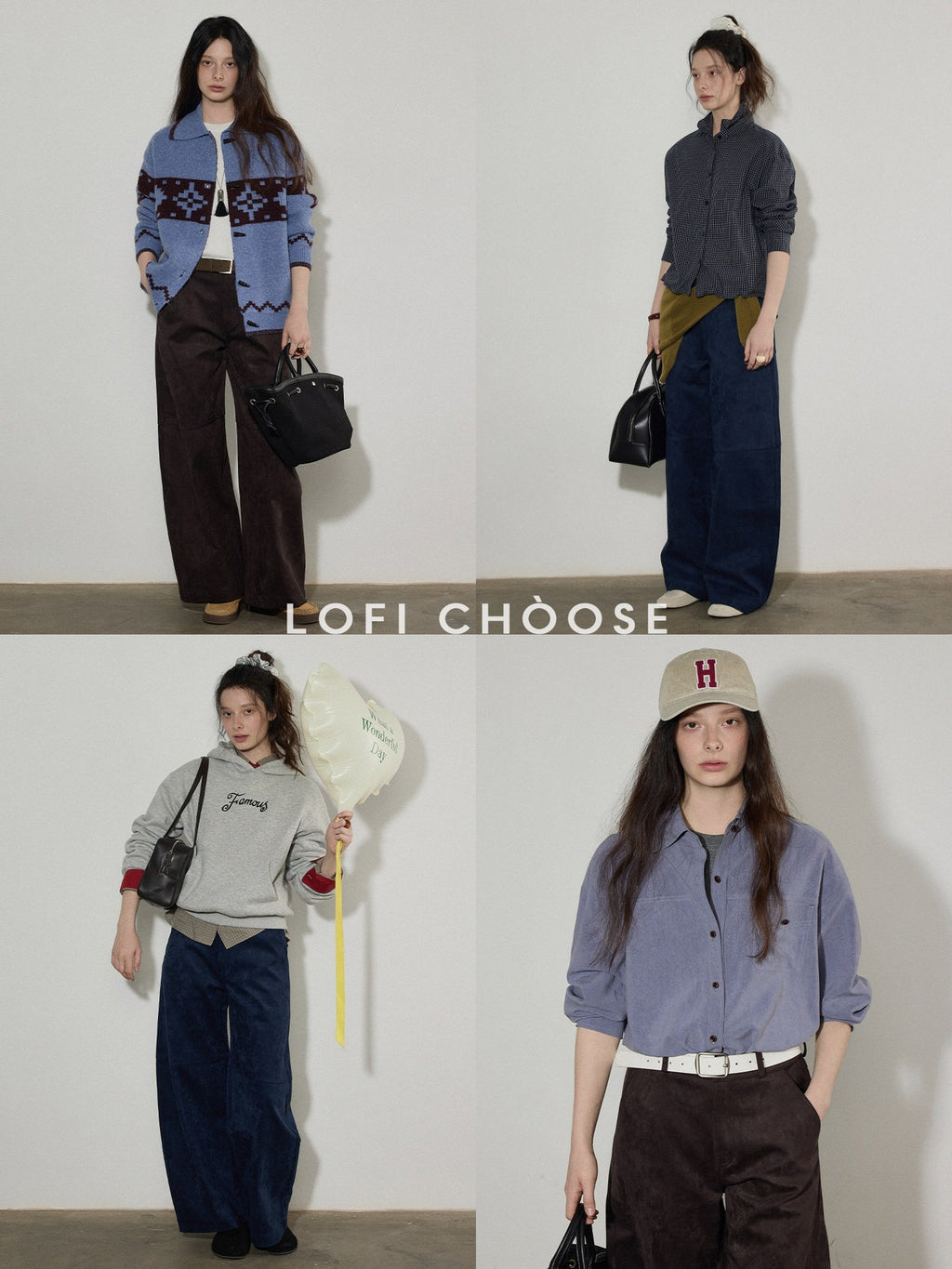 Lofi choose High Waist Stretch Wide Leg Zip Office Casual Women Brown Navy Straight Pants