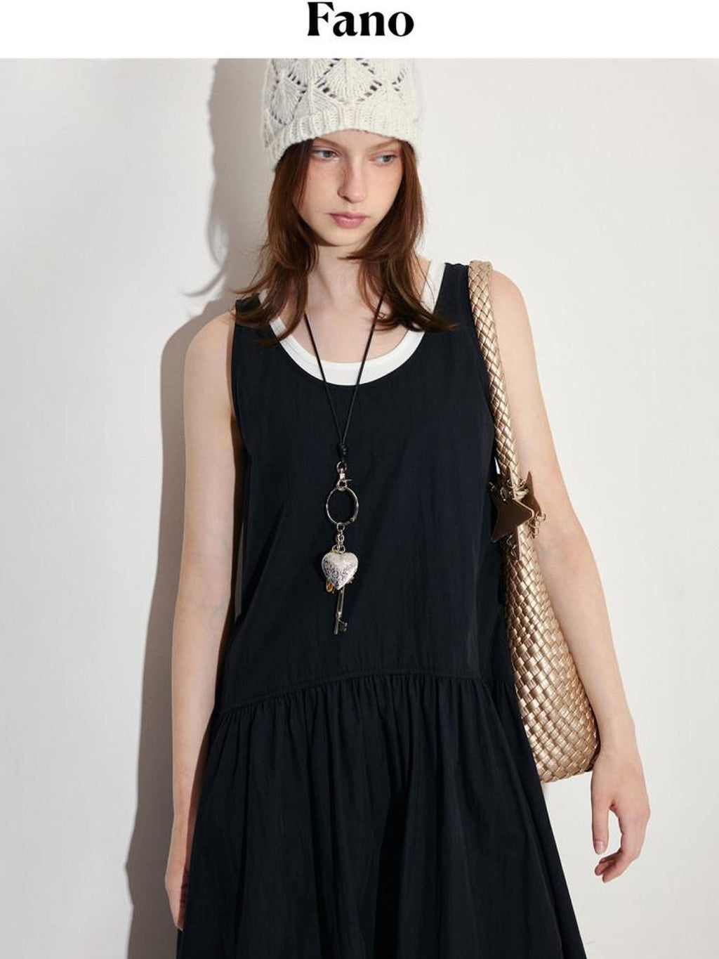 fano Black Cotton Blend A Line Sleeveless Round Neck Natural Waist Women Maxi Dresses