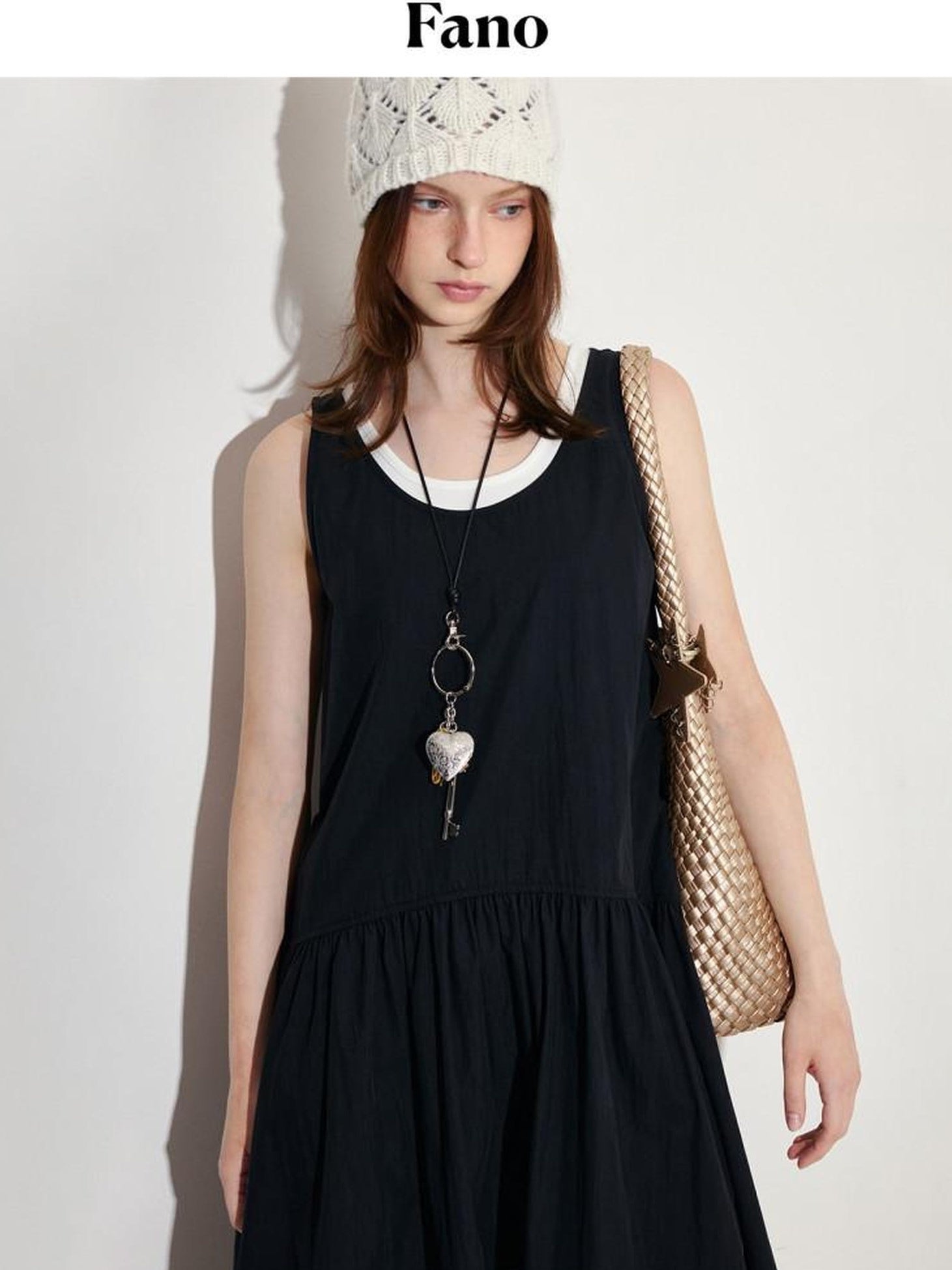 fano Black Cotton Blend A Line Sleeveless Round Neck Natural Waist Women Maxi Dresses