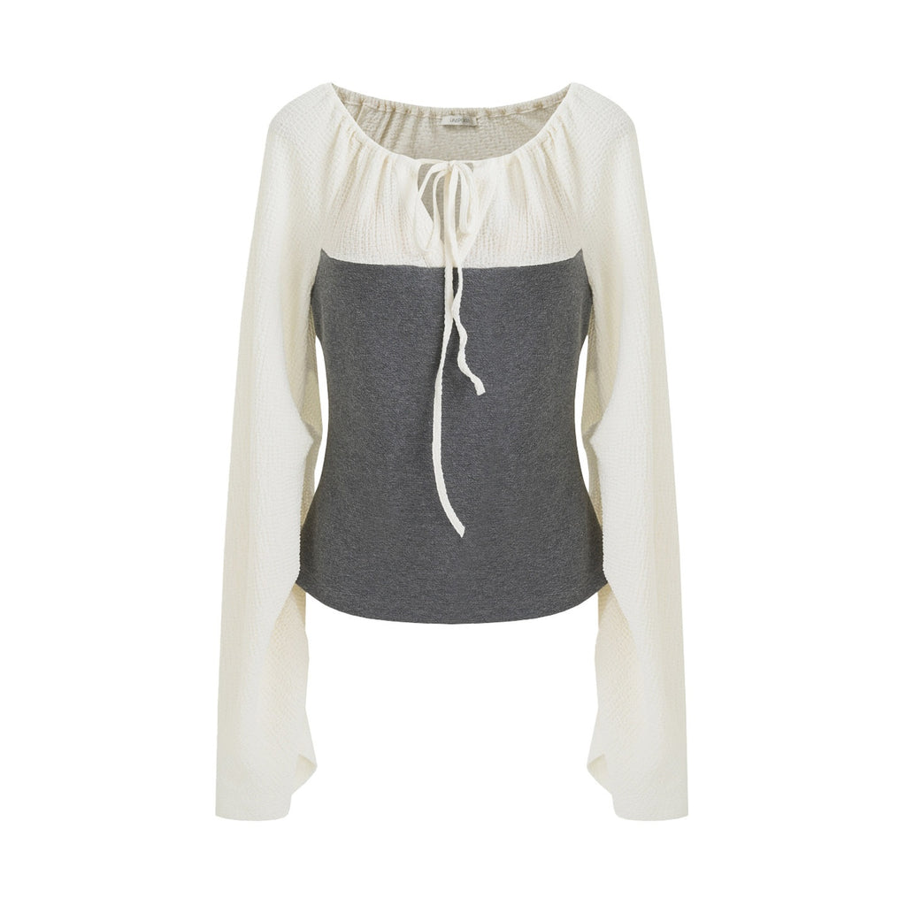 unspoken_Breathable_Cotton_Contrast_V-neck_Loose_Longsleeve_Tie_Front_Women_Blouses_MISSTT
