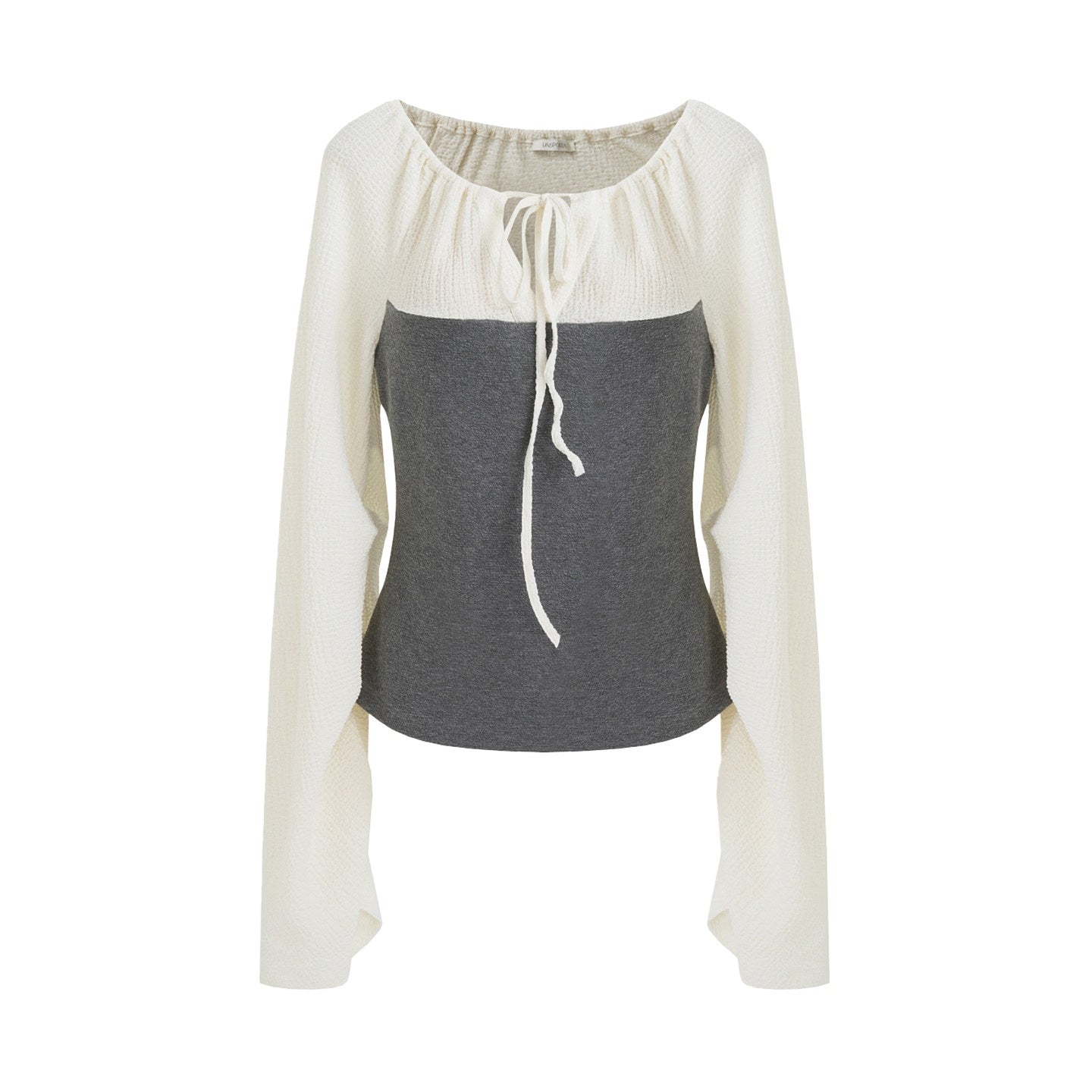 unspoken_Breathable_Cotton_Contrast_V-neck_Loose_Longsleeve_Tie_Front_Women_Blouses_MISSTT