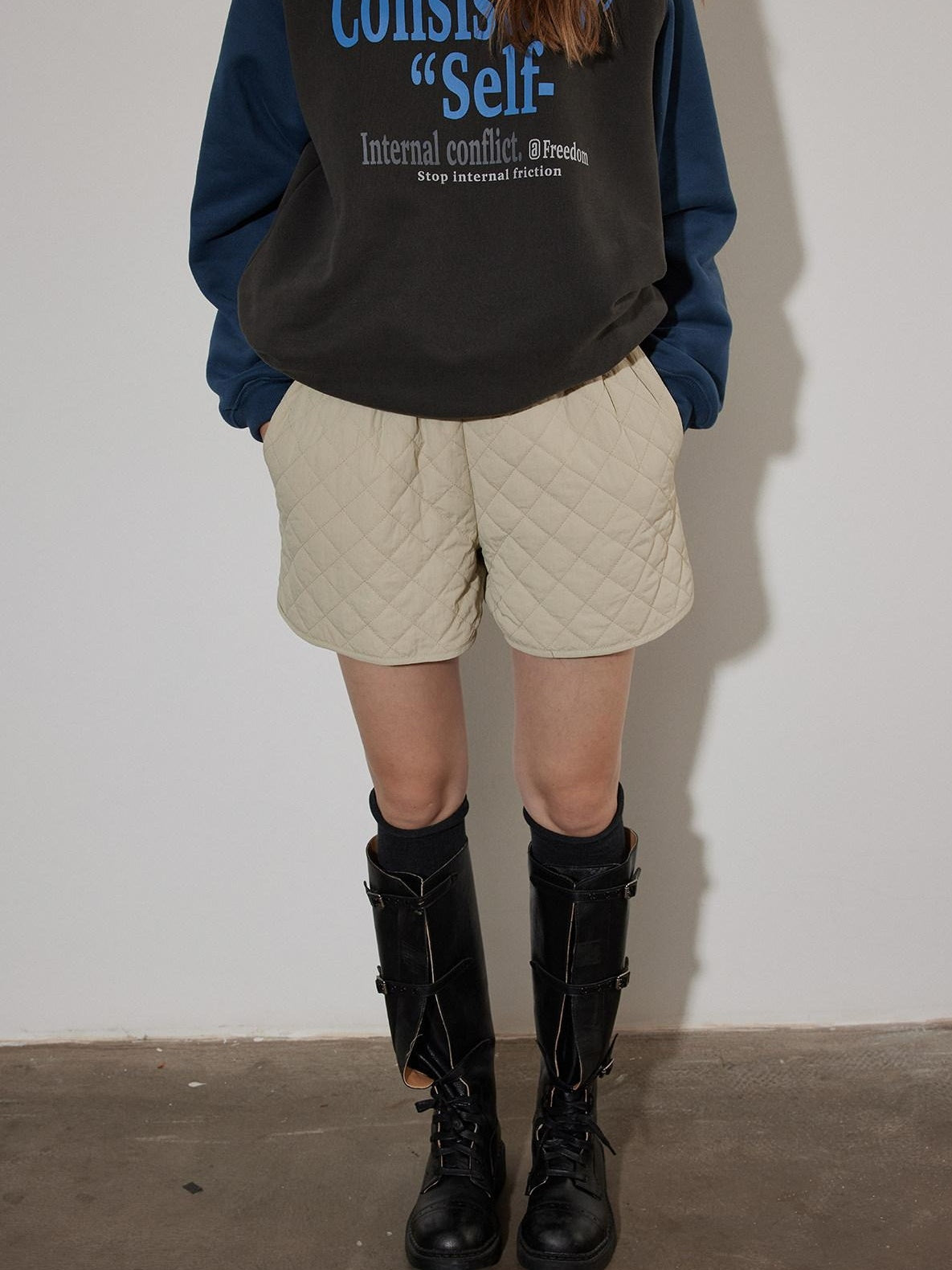 Lofi choose Insulated High Waist Diamond Quilted Workwear Nylon Women Mid-Length Shorts