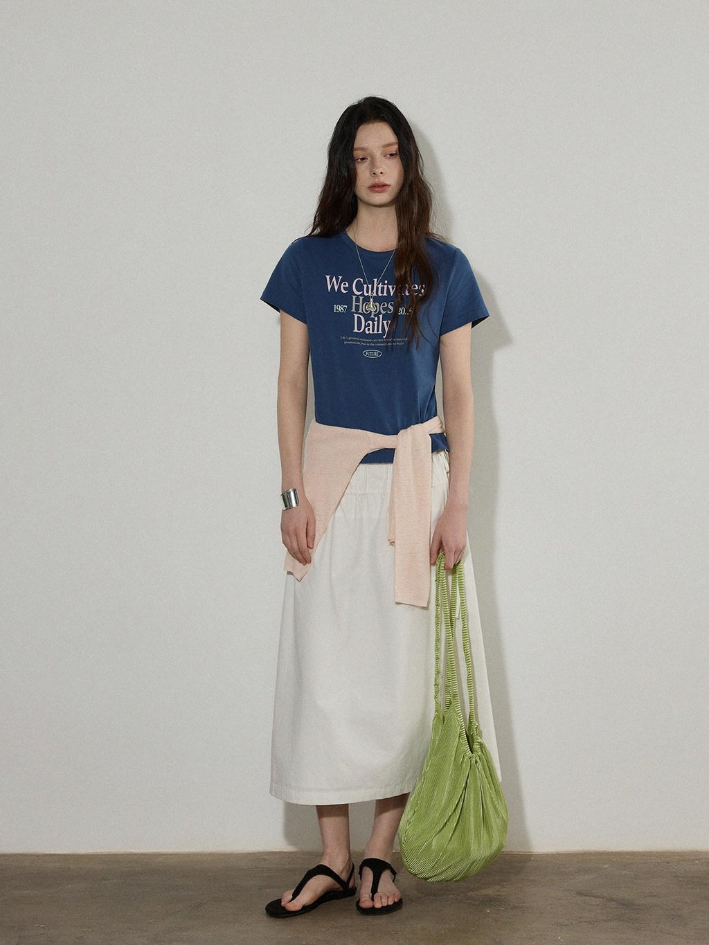 Lofi choose High Waist Bow A Line Cotton Commuter Loose Fit Women Tie Elegant Midi Skirts