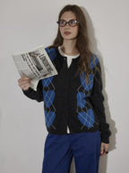 Lofi choose Soft Polyester Wool Knit Romantic Colorblock Heart Button Women Cardigans