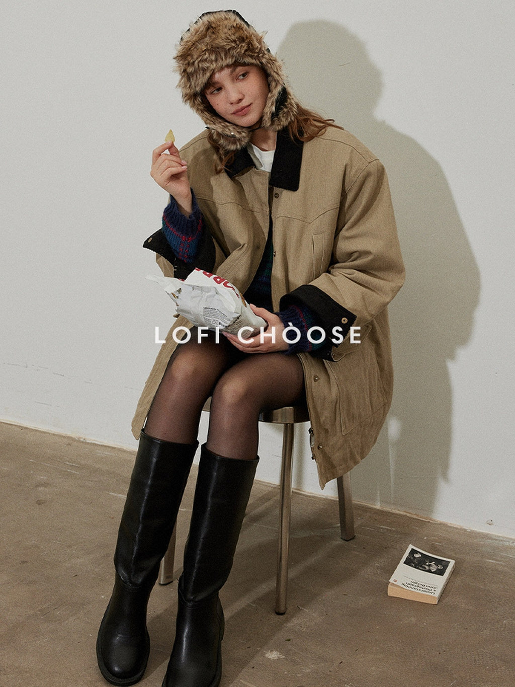 Lofi choose 100 Percent Cotton Khaki Loose Fit Lapel Button Pocket Workwear Long Coats