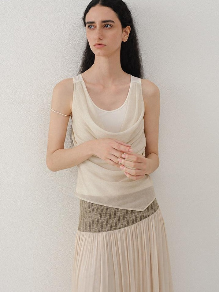 someonesometimes Tencel Wool Blend Slim Fit Commuter Workwear Unlined Beige Women Tank Tops