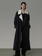 unspoken Colorblock Relaxed Minimalist Notched Lapel Women Office Outerwear Long Coats