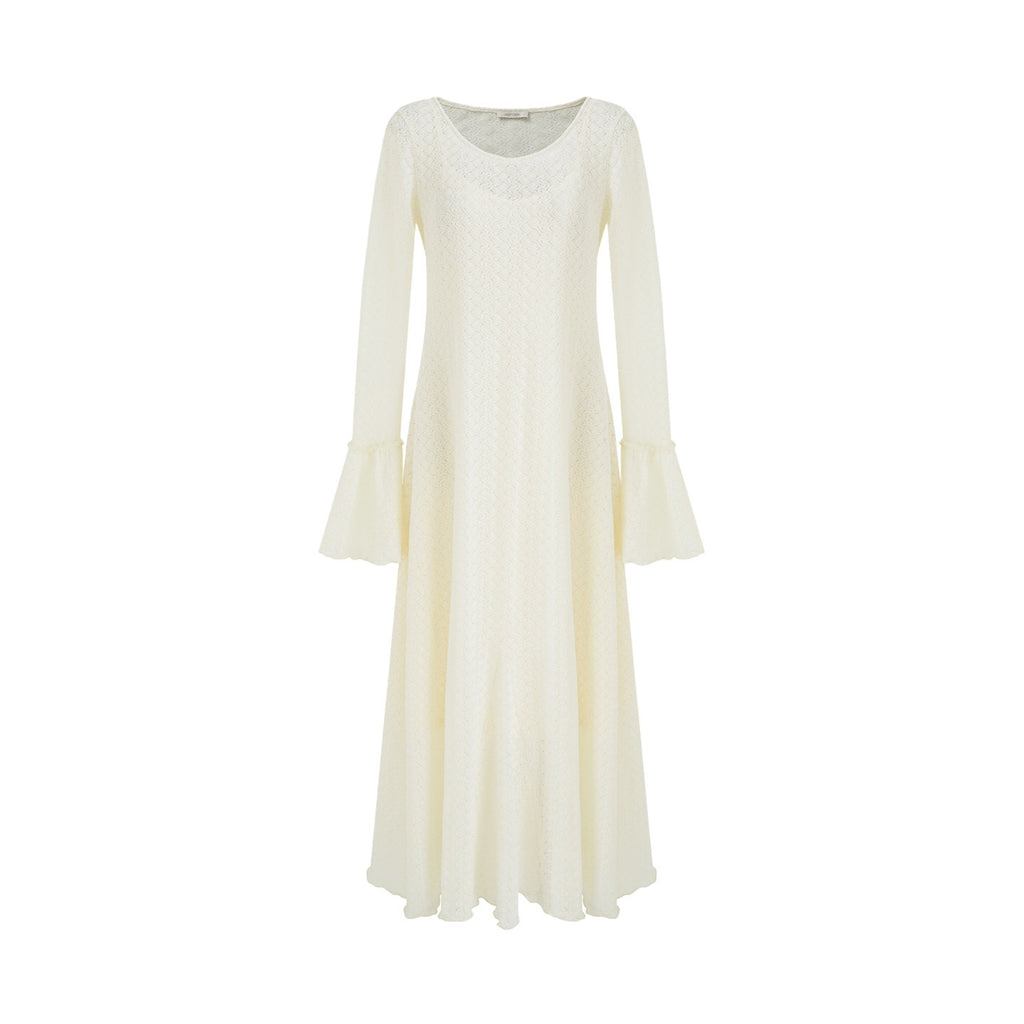 unspoken_Breathable_Comfortable_Commuter_Cutout_Waist_Bell_Sleeve_Maxi_Dresses_MISSTT