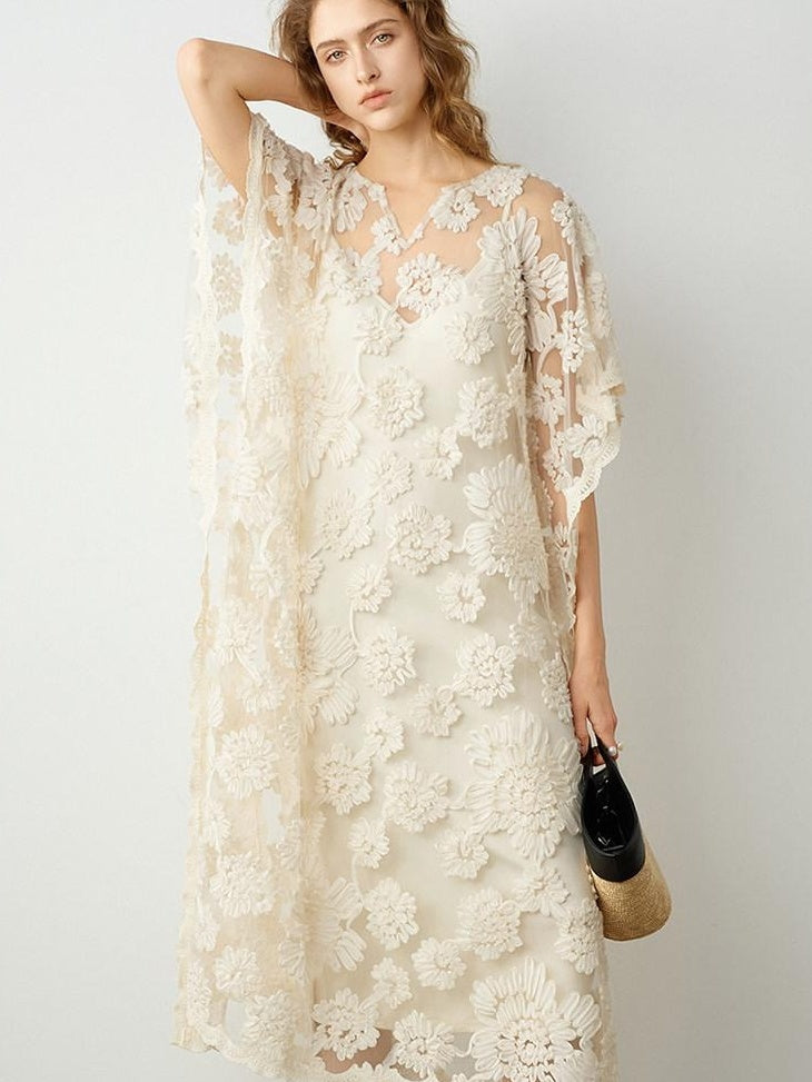 audreyyang Comfortable Polyester Insta Loose Fit V-neck Short Sleeve A Line Maxi Dresses
