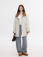 ikyou Insulated Cotton Pocketed Midlength Korean Commuter Light Khaki Down Jackets