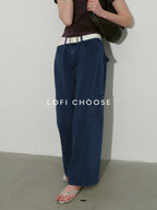 Lofi choose High Waist Washed Cotton Loose Office Women Waterwash Blue Wide Leg Jeans