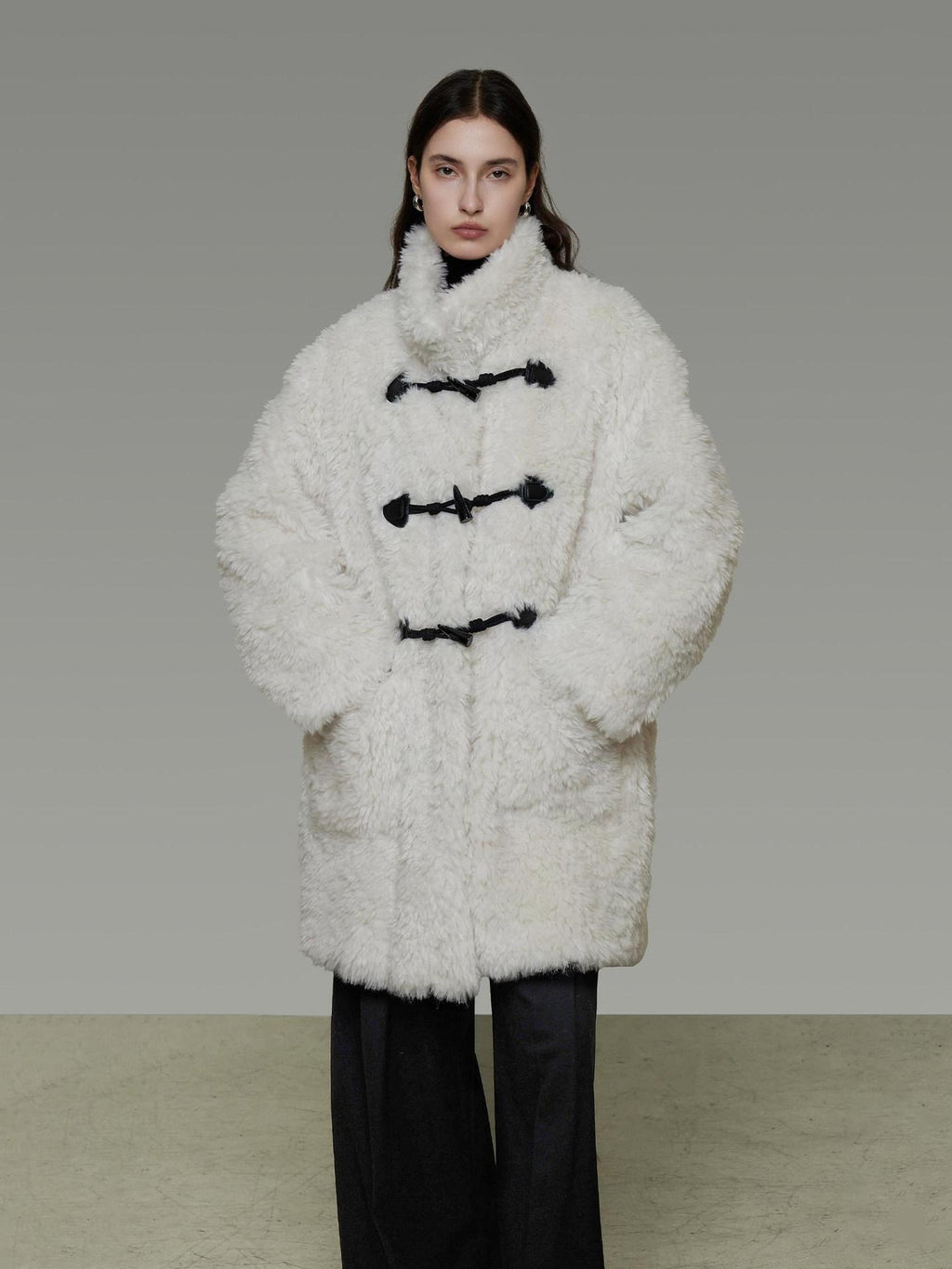 unspoken Warm Stand Collar Loose Mid Length Minimal Commuter Women Polyester Long Coats