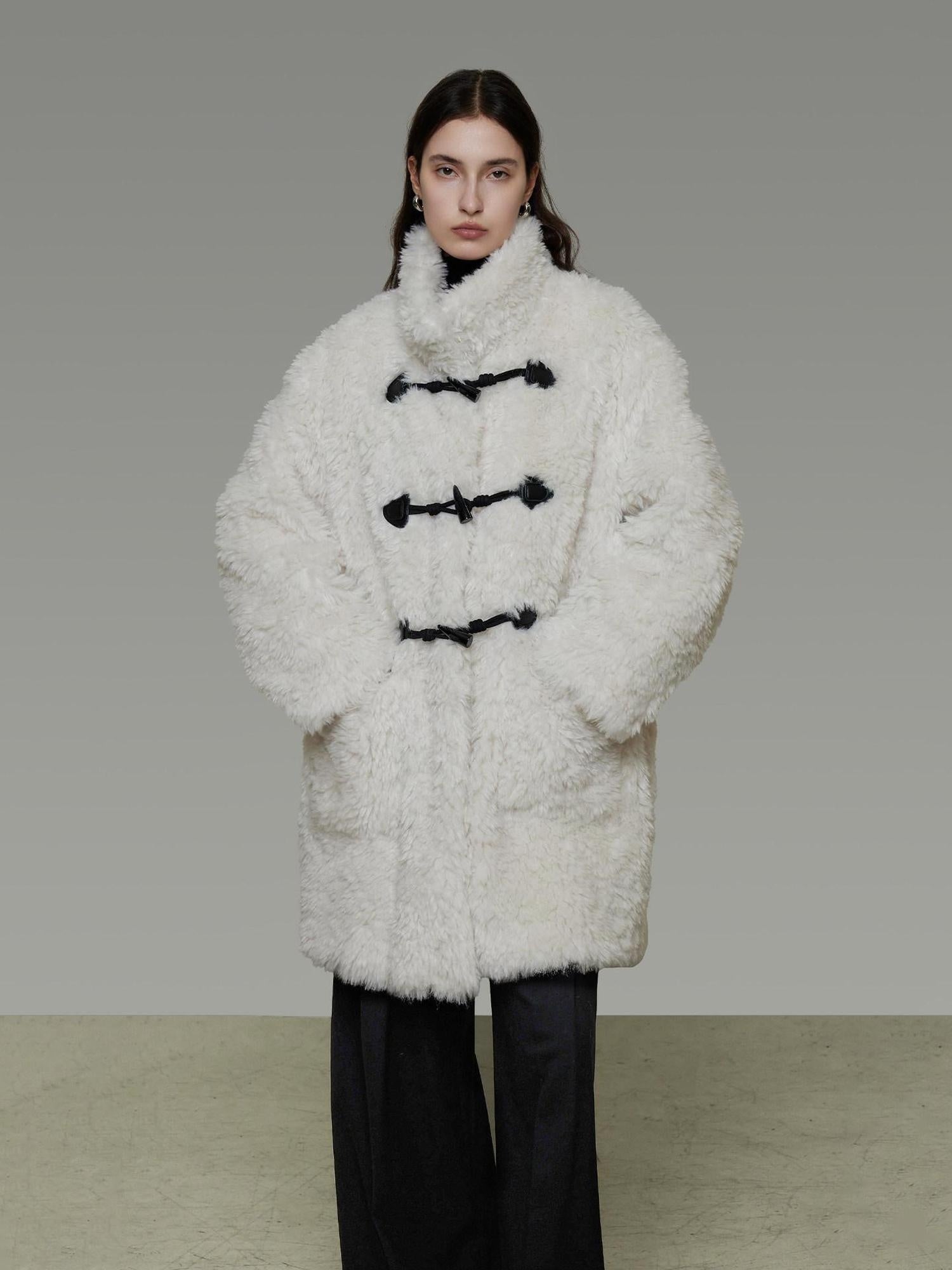 unspoken Warm Stand Collar Loose Mid Length Minimal Commuter Women Polyester Long Coats