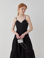 fano High Waist Pleated Minimalist V-neck Sleeveless A Line Cotton Casual Maxi Dresses