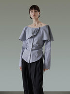 unspoken Breathable 100% Cotton Loose Boat Neck Long Sleeve Women Office Striped Blouses
