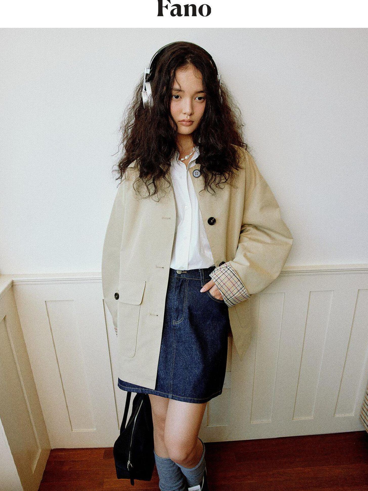 fano Patchwork Plaid Oversized Street Mid Length Cotton Blend Women Trench Coats
