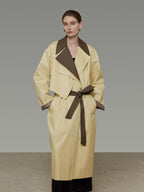 unspoken Minimalist Loose Fit Long Single Breasted Notch Collar Women Cream Trench Coats