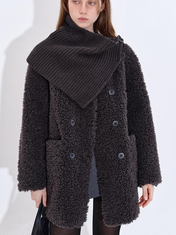 fano Cozy Faux Shearling Lined Loose Fit Double Breasted Midlength Women Long Coats
