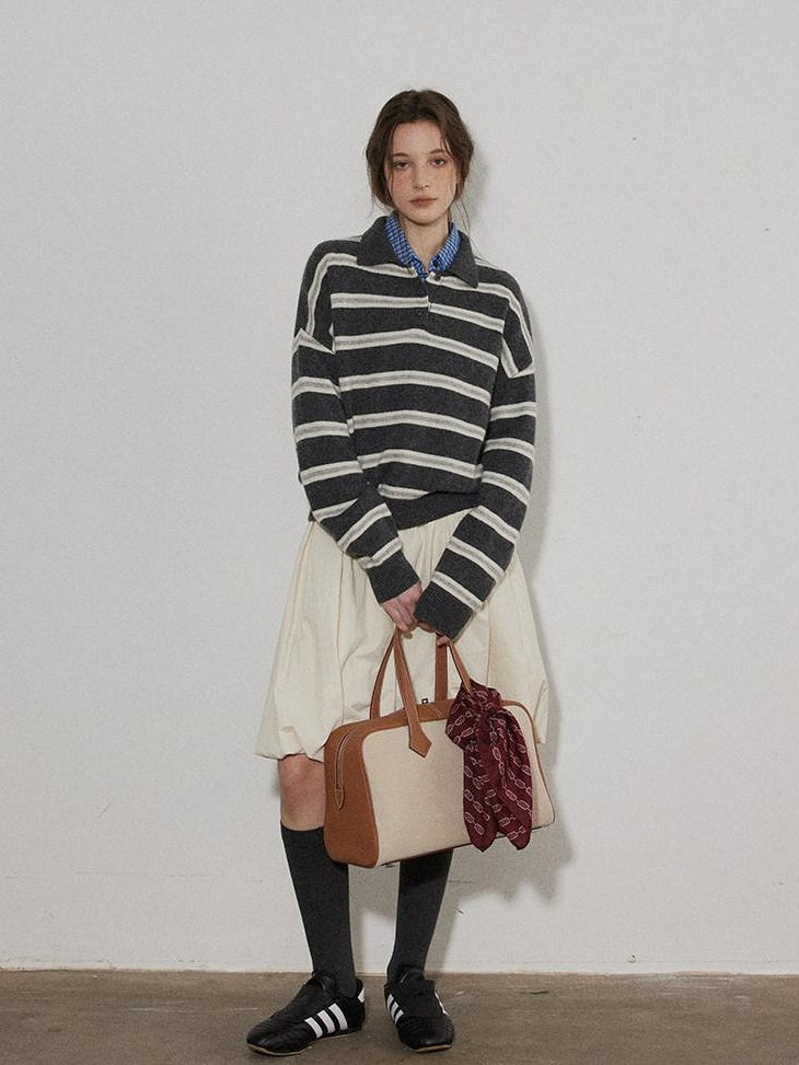 Lofi choose Cozy Knit Pullover Loose Fit Collared Office Women Knitwear Tops Sweaters