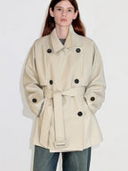 fano Korean Commuter Loose Double Breasted Midlength Women Poly Viscose Trench Coats