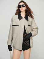 audreyyang Lightweight Casual Long Sleeve Women Nylon Cotton Light Gray Bomber Jackets