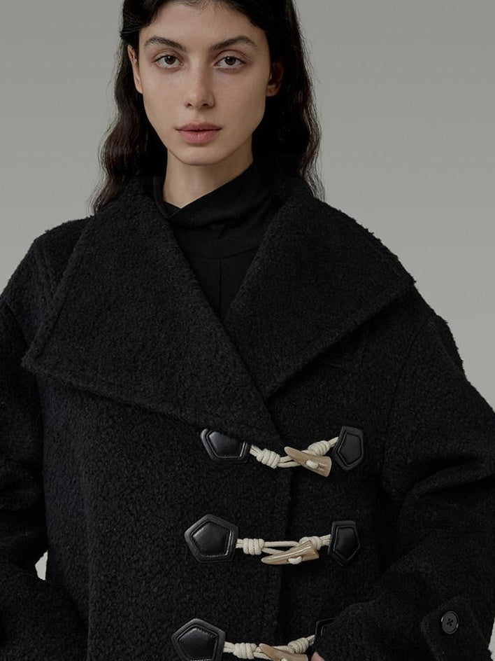 unspoken Warm Thick Long Single Breasted Black Loose Fit Minimalist Office Wool Coats