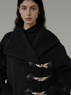 unspoken Warm Thick Long Single Breasted Black Loose Fit Minimalist Office Wool Coats