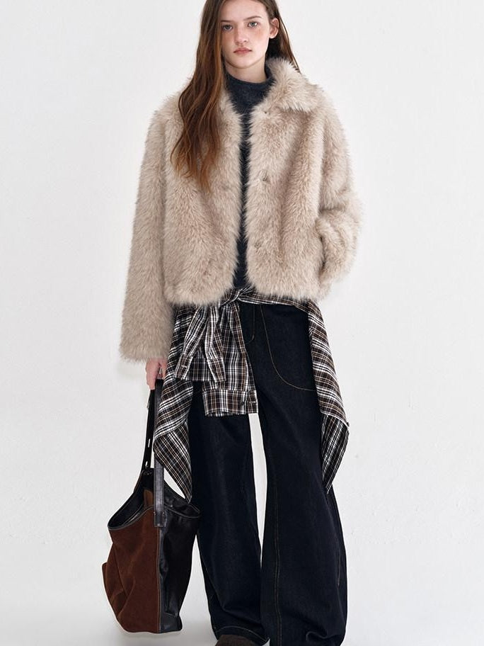 fano Cozy Milk Coffee Lapel Casual Loose Fit Womens Everyday Outerwear Short Coat