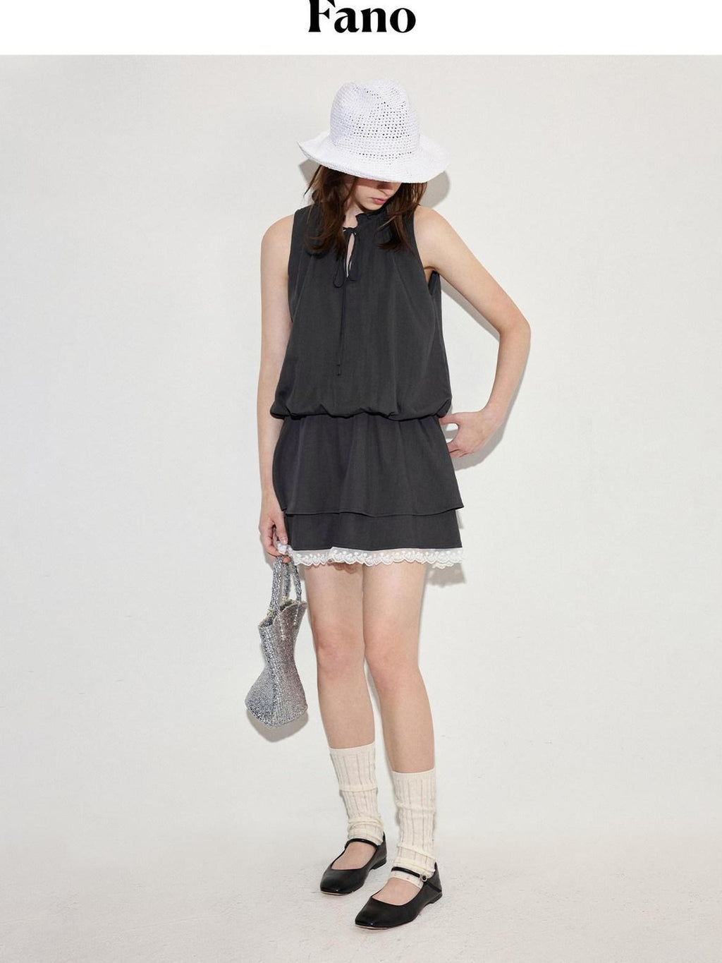 fano Viscose Blend Sleeveless Flared Waist Korean Office Date Off Shoulder Crop Tops