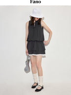 fano Viscose Blend Sleeveless Flared Waist Korean Office Date Off Shoulder Crop Tops
