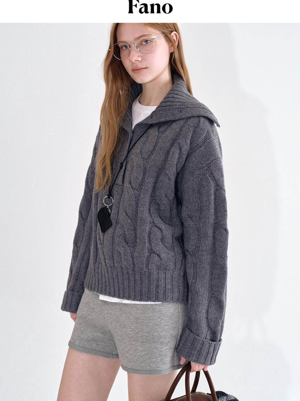 fano Thermal Wool Blend Relaxed Long Sleeve Commuter Heather Grey Cardigans