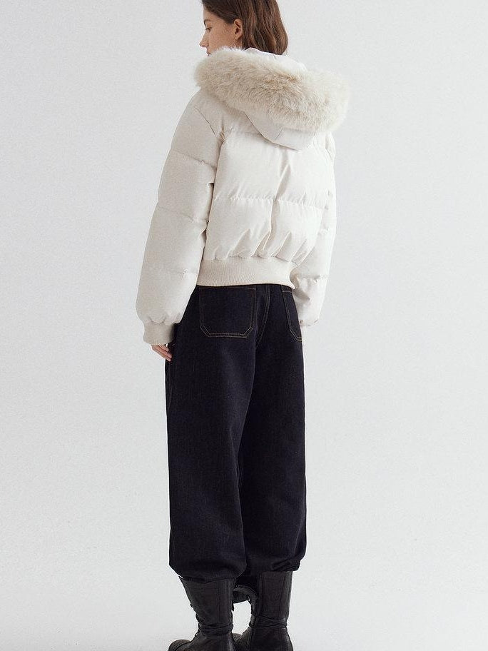 fano 90% White Duck Down Warm Hooded Korean Commuter High Waist Women Down Jackets
