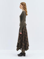 someonesometimes Soft Acrylic Wool Nylon Blend Slim Fit Printed Boat Neck Women Mud Green Sweater