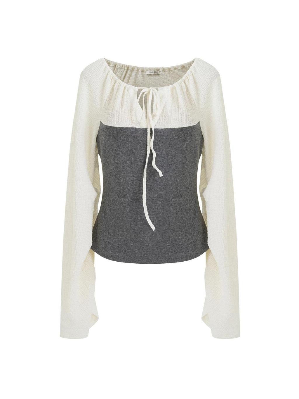 unspoken Breathable Cotton Contrast V-neck Loose Longsleeve Tie Front Women Blouses