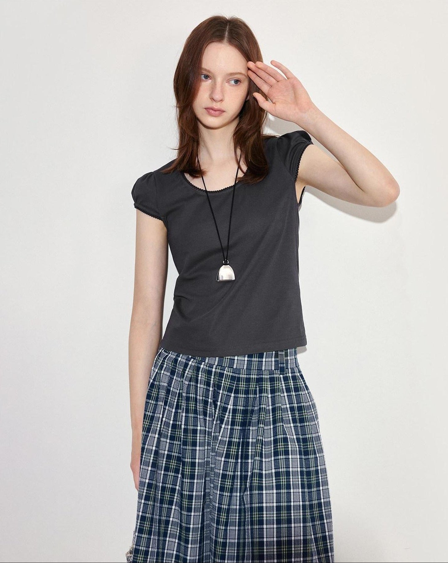 fano Stretch Cotton Blend Korean Slim Crewneck Charcoal Short Sleeve T-Shirts