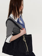 fano Spacious Open Top Casual Minimalist Denim Blue Everyday Women Tote Bags