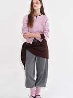 fano Durable Pure Sheep Wool Slouchy Crew Neck Buttoned Pink Knit Women Cardigans
