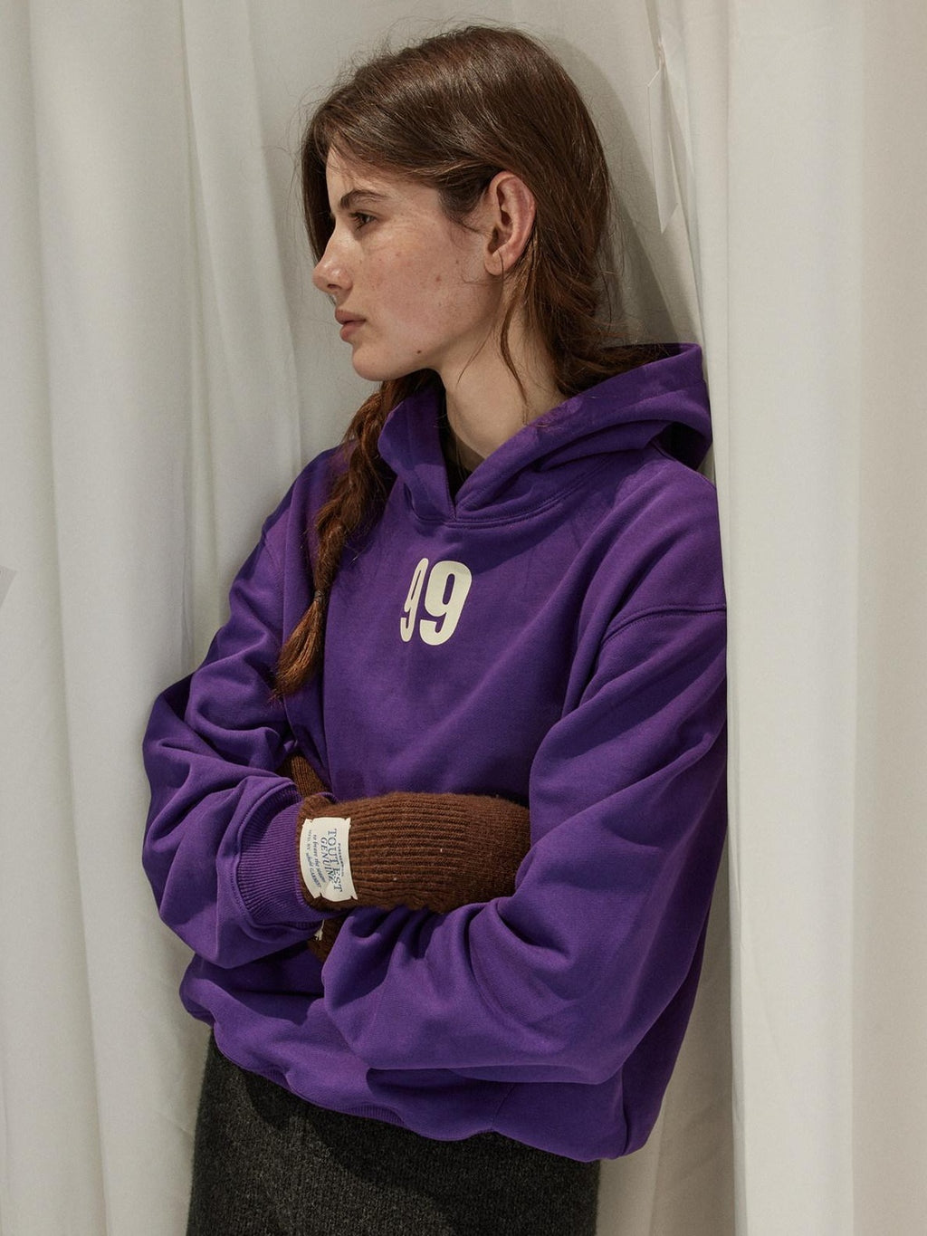 Lofi choose Loose Fit Oversized Hooded Long Sleeve Commuter Casual Purple Gray Hoodie