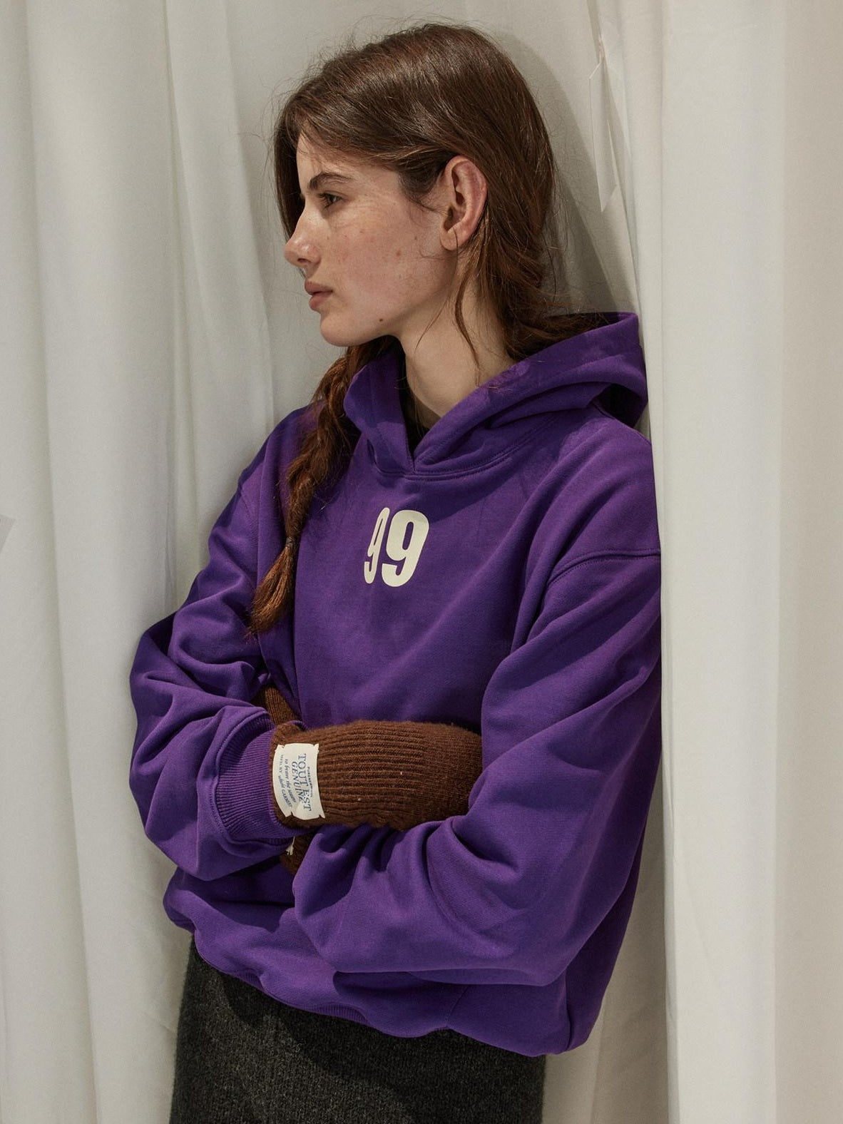 Lofi choose Loose Fit Oversized Hooded Long Sleeve Commuter Casual Purple Gray Hoodie