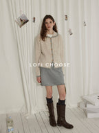 Lofi choose Wool Blend Contrast Trim Relaxed Lapel Button Women Oatmeal Knit Cardigans