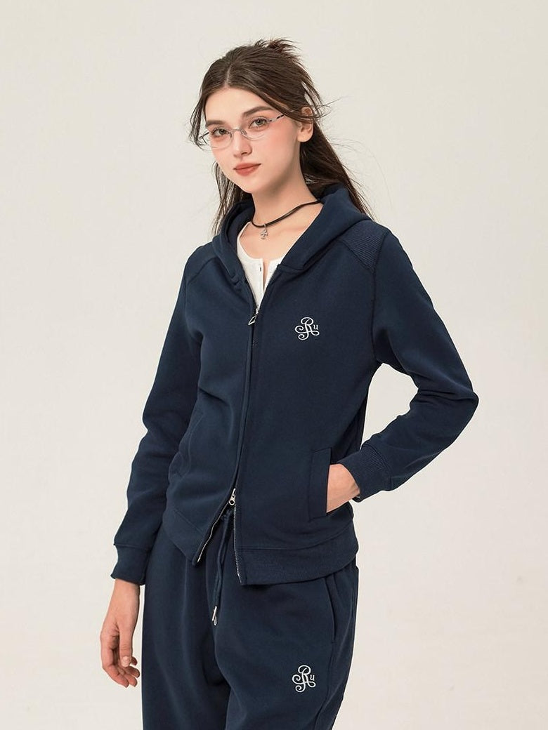 ikyou Slim Embroidered Ribbed Patchwork Cotton Lined Commuter Sweatpants