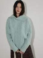Lofi choose Cozy High Neck Loose Fit Commuter Knit Pullover Blue Polyester Sweaters