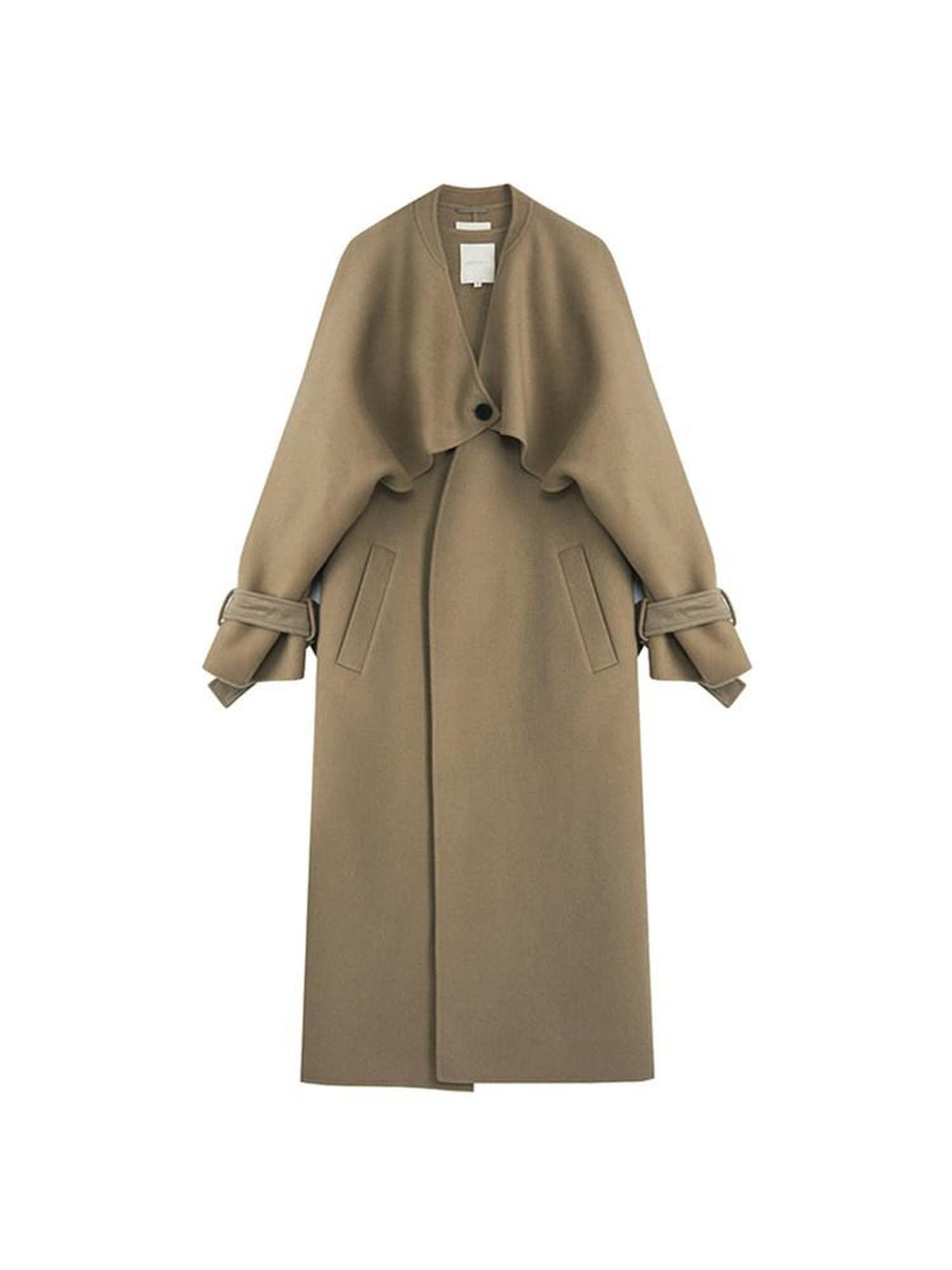 unspoken Pure Sheep Wool Long V-neck Straight Cut With Pockets Commuter Wool Coats