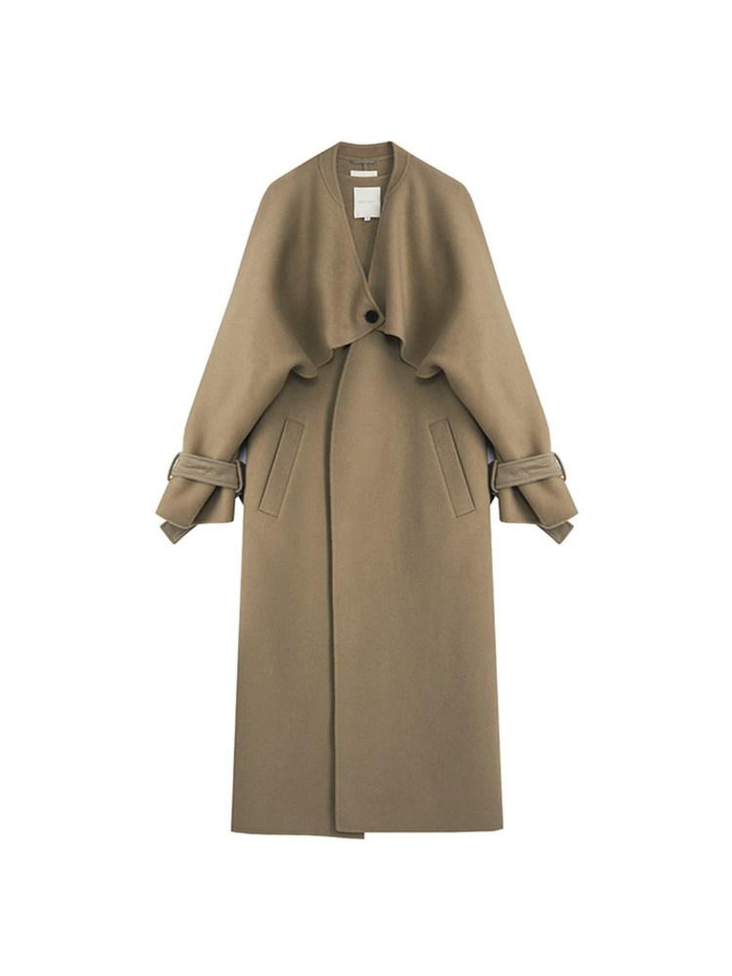 unspoken Pure Sheep Wool Long V-neck Straight Cut With Pockets Commuter Wool Coats