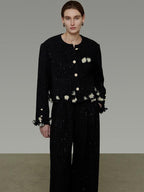 unspoken Warm Button Crew Neck Relaxed Short Workwear Women Black Ivory Cropped Jackets