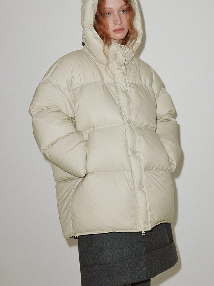 fano Warm 90% White Duck Down Hooded Straight Fit Minimalist Commuter Down Jackets