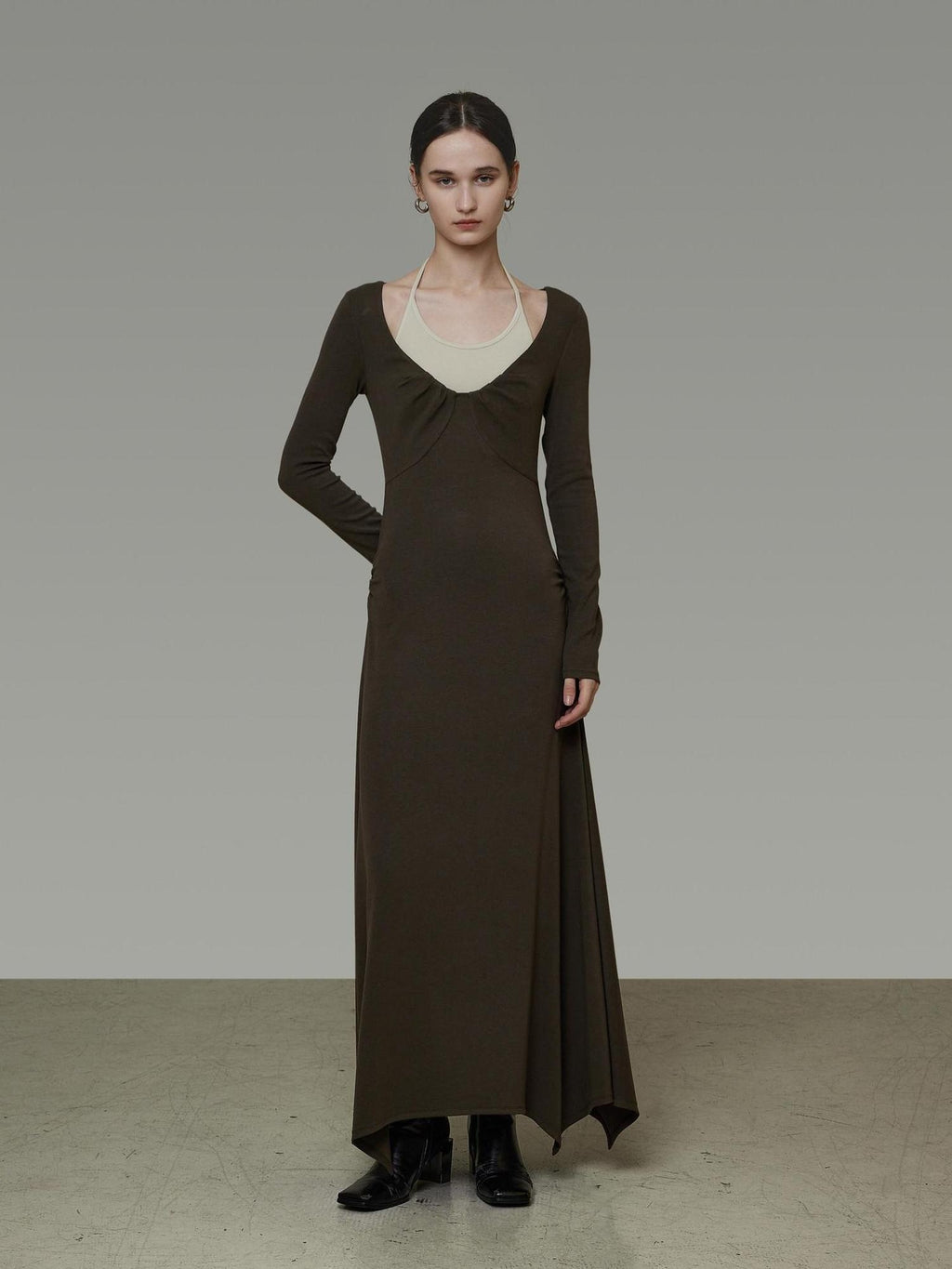 unspoken Breathable Viscose Halter High Waist A Line Knit Office Women Maxi Dresses