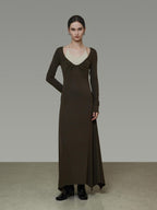 unspoken Breathable Viscose Halter High Waist A Line Knit Office Women Maxi Dresses